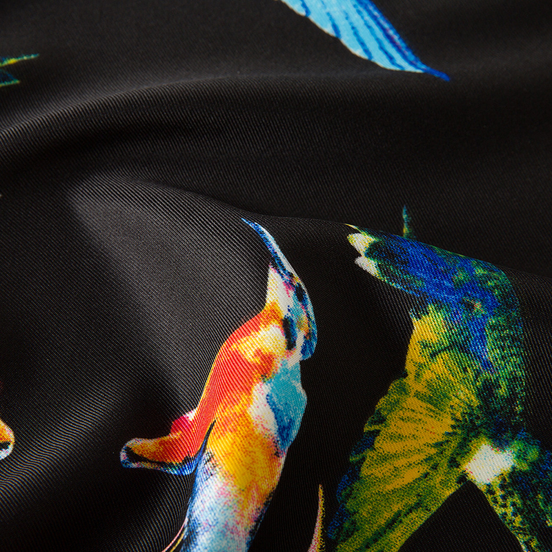 Joker Black Square Twill Women Animal Print Scarf Foulard Femme Echarpe En Soie Bird Large Silk Scarves Dropshipping 130*130CM