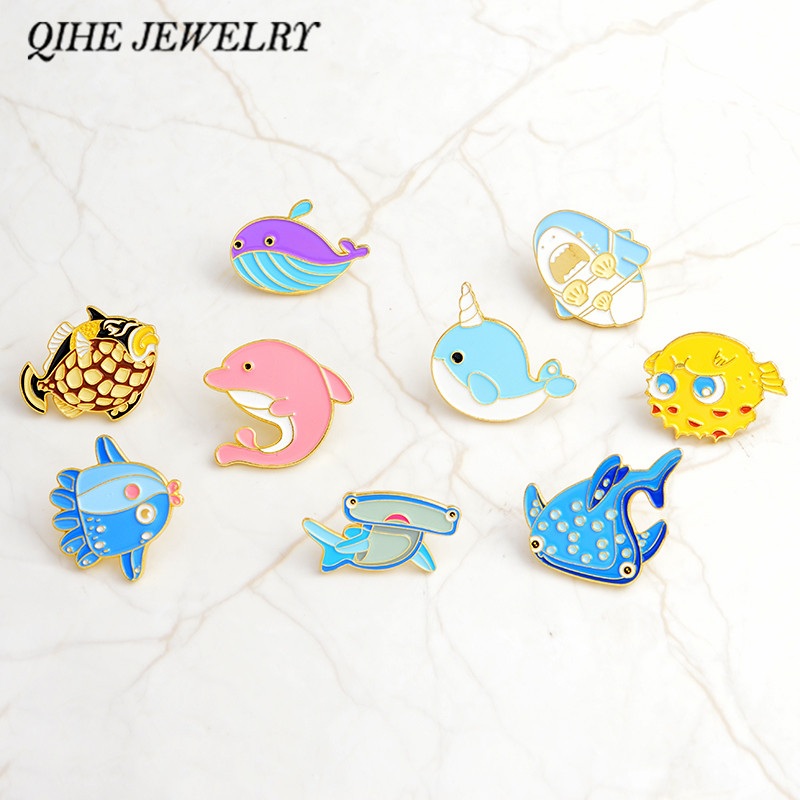 Sea cuties Brooches pin Whale Shark Narwhal Octopus Puffer fish Hard enamel Badges
Sea cuties Brooches pin Whale Shark Narwhal Octopus Puffer fish Hard enamel Badges