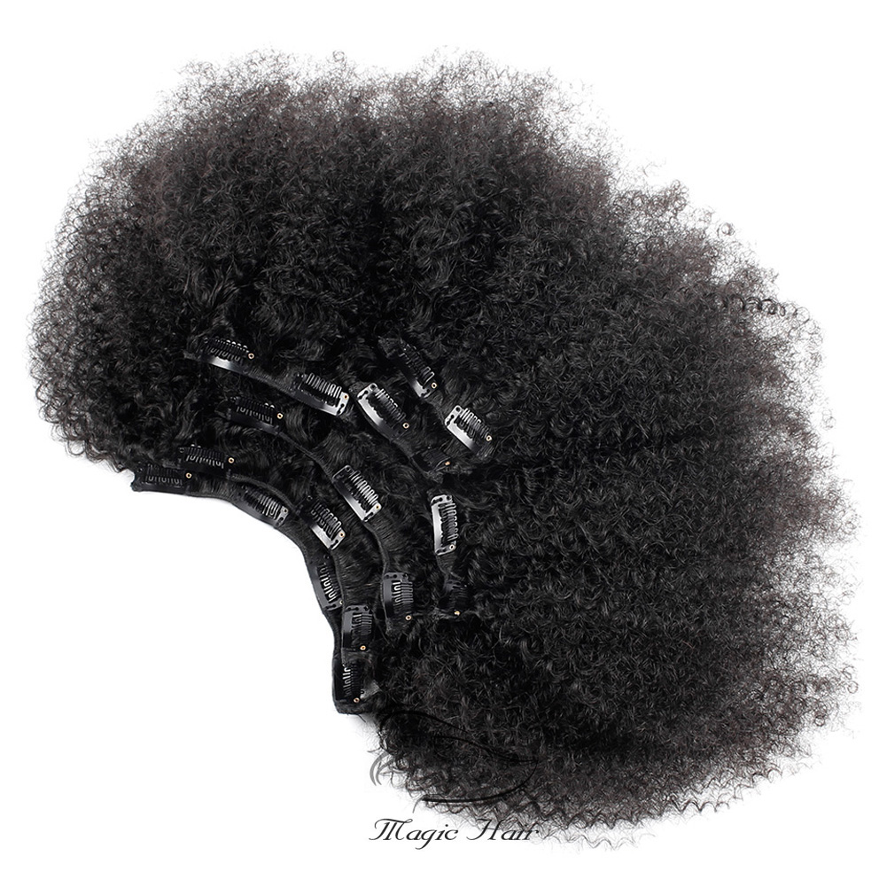 Evermagic Hair Afro Curly Clip In Human Hair Extensions Brazilian Virgin Hair 8inch-28inch 7 Pieces/Set Natural Color 120g/set