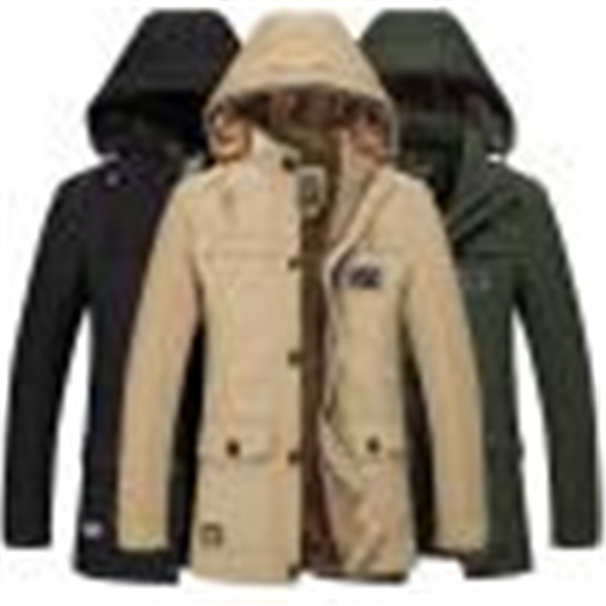 Winter jacket Men's Winter Medium Length Hoodie Plus Size Thicken Cotton Windbreaker Coat #1023 A#733