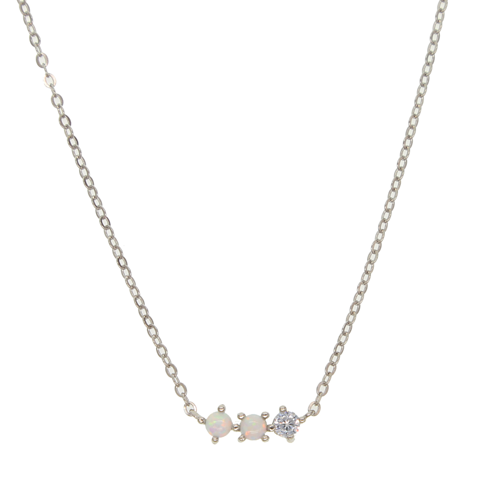 three stone design white cz white fire opal necklace 2018 simple fine 925 sterling silver jewelry minimal delicat dainty girl fashion jewels