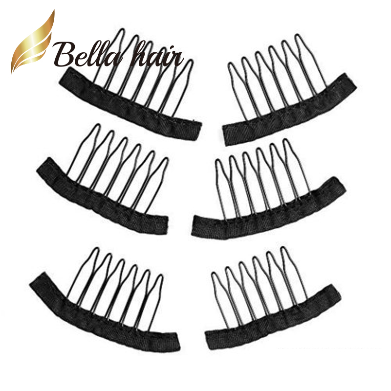 Bella Hair Professional 32 Pcs Wig Combs For Wigs Caps to Make Fix Wigs Black Color Clips Julienchina 6-Teeth Wig Comb Wig Clips with Cloth for Making