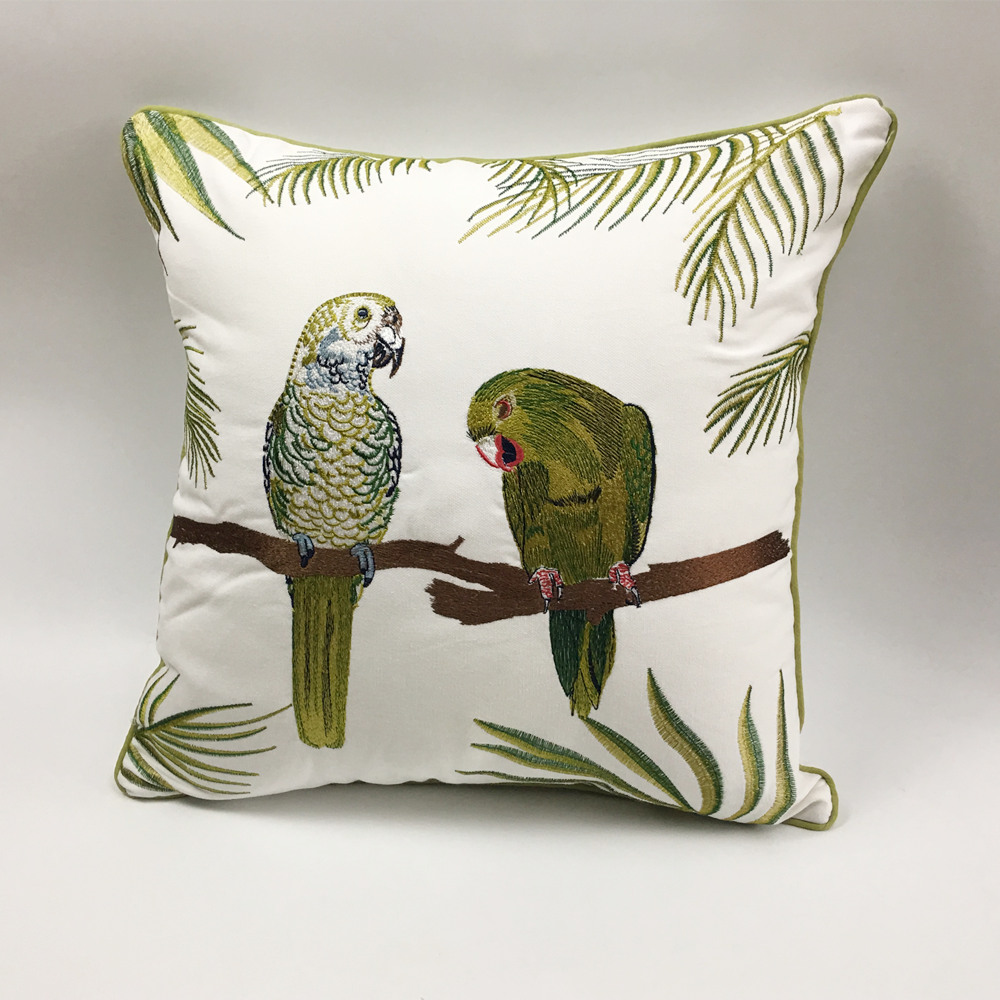 Deluxe Embroidery Parrots Plant Designer Pillow Cover Sofa Cushion Cover Canvas Home Bedding Decorative Pillowcase 18x18quot Sel7548570