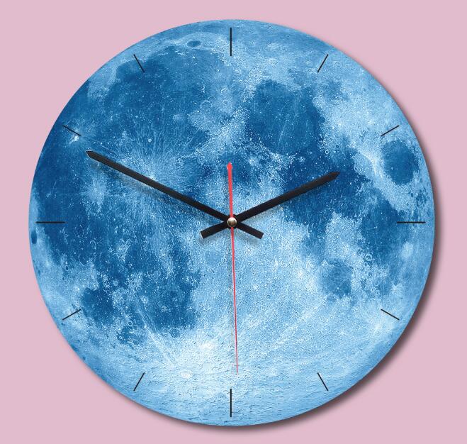 Moon Wall Clock Planet Circular Wall Hanging Clock Acrylic Wooden Clocks For Living Room Home Decoration