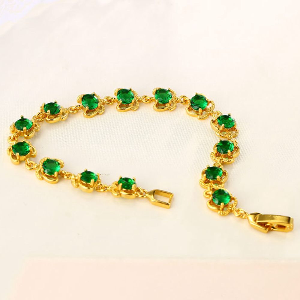 Emerald Bracelet Sparkling Jewelry 18k Yellow Gold Filled Girls Womens Bracelet Wrist Chain Gift 18cm Long Beautiful Gift