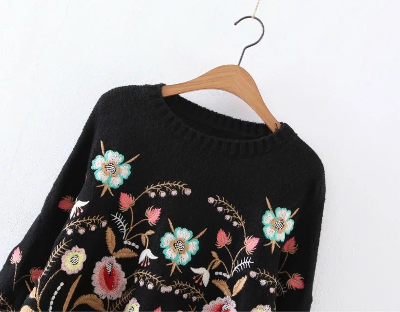 2018 Autumn Winter Women Sweater Fashion Floral Embroidery Pullover Streetwear Sweaters S118
