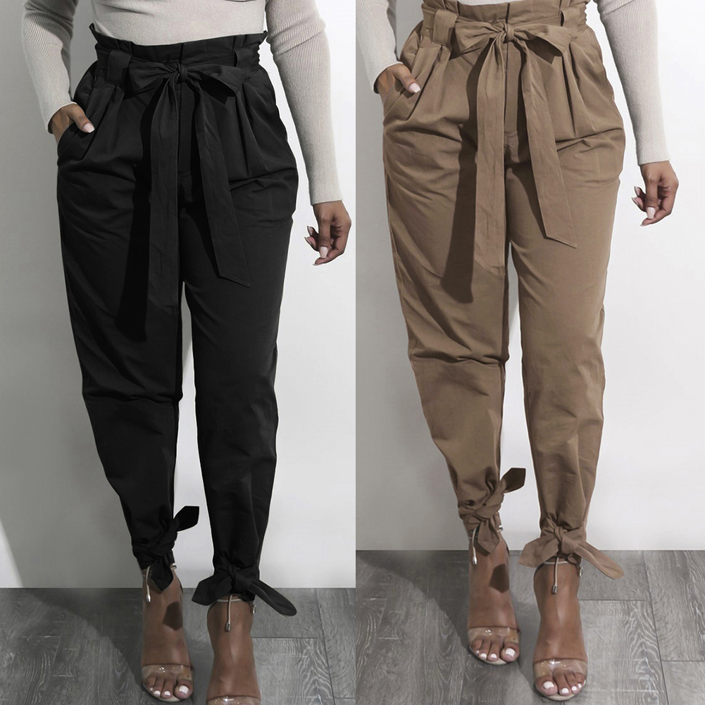Women Loose Fit Casual High Waistline Waist Belt Long Pants Solid Color Trousers fashion casual hot new Z260314