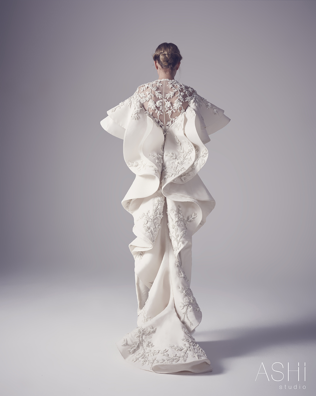 Ashi Studio Women Jumpsuit Jewel Neck Luxury Evening Dresses Ruffle Lace Appliques Beaded Special Design Prom Dress Party Wear Formal Gowns