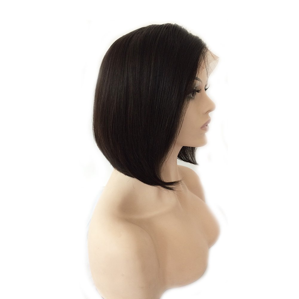 Cute side part Bob Cut Full Lace human hair Wigs for Black Women Straight Black Short BOBBY Front Wig 10inch 130% density