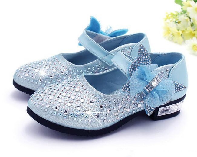 Fashion Girls Shoes Rhinestone Glitter Leather Shoes For Girls Spring Children Princess Shoes Pink Silver Golden