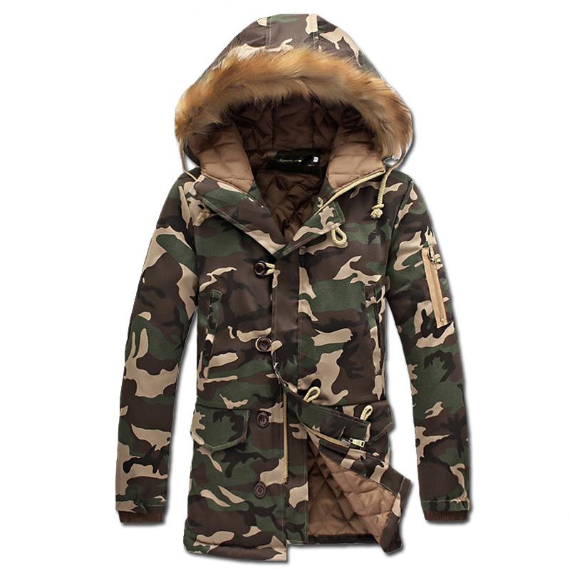 2017 Wadded Men Hooded Coats Veste Homme Parkas Jaqueta Masculina Men's Casual Fashion Slim Fit Medium Long Camouflage Jackets