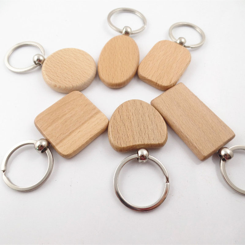 Simple Style Wood Key Chains Key Rings DIY Wood Round Square Heart Oval Rectangle Shape Key Pendant Handmade Keychain Gift