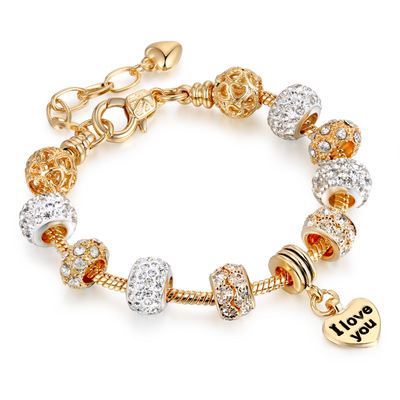 Gold Love Crystal Charms Bracelets Women Fashion Jewelry Valentine Gift