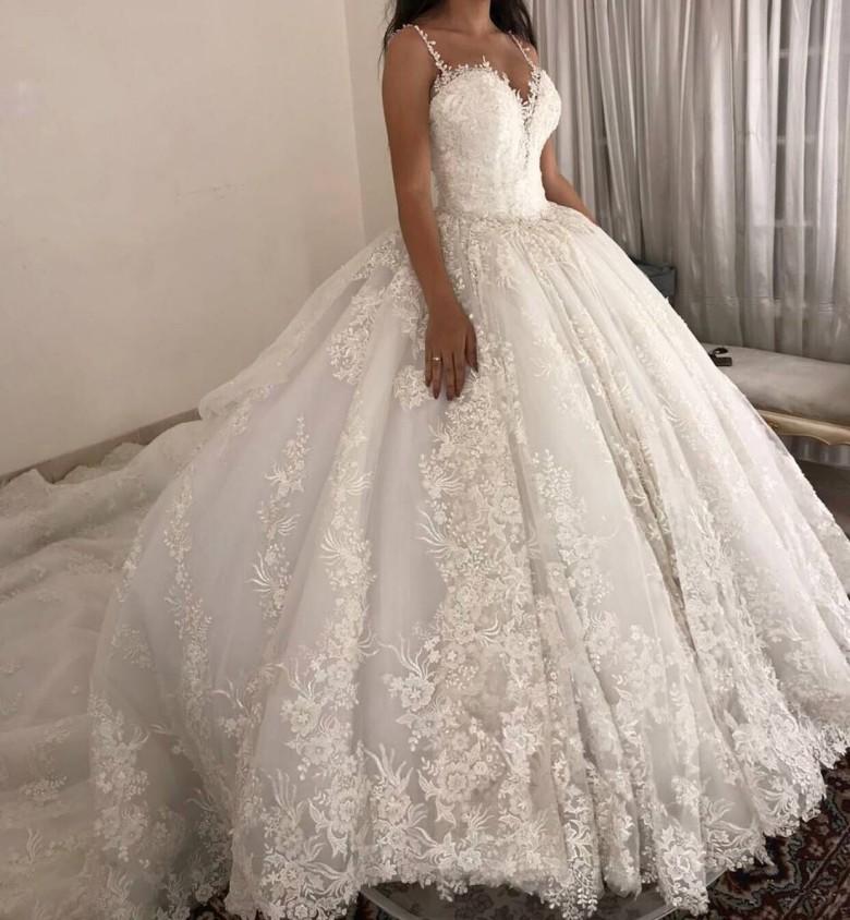 2019 Ball Gown Wedding Dresses Spaghetti Lace Appliques Free Petticoat Custom Made Plus Size Wedding Dress robe de mariée