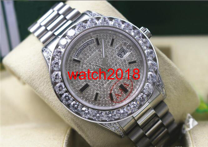Top Quality Luxury Watch Mens 18038 18k White Gold Day&Date Bigger Diamonds 41MM Watch Automatic Men's Watch