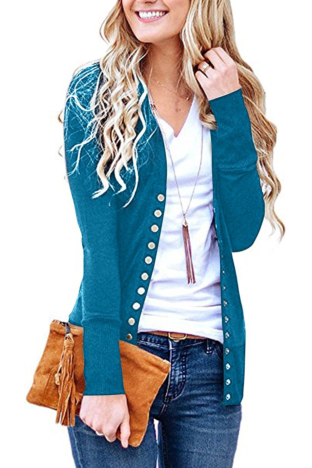 New fashion short sleeve solid color V-neck long-sleeved button cardigan T-shirt S M L XL XXL support mixed batch
