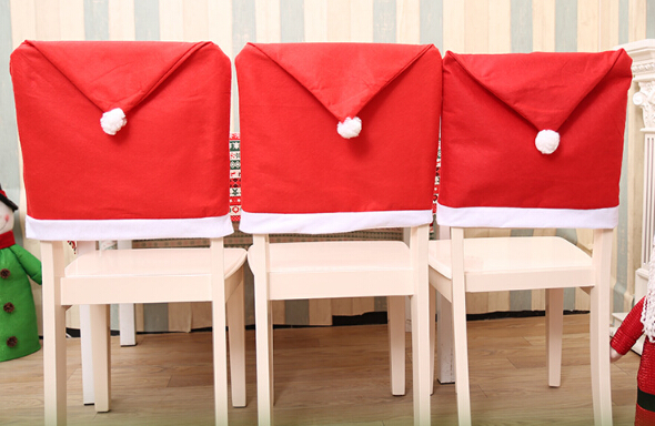 Santa Claus Hat Chair Covers Christmas Chair Back Cover Xmas Decoration for Wedding