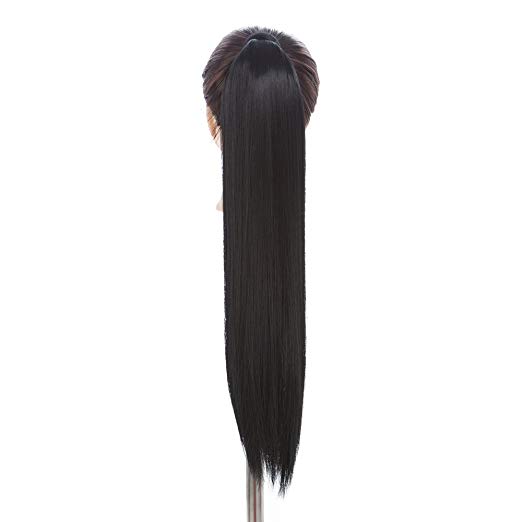 Cute straight ponytail new black women ponytail hairstyle wraps sleek silky straight ponytail hairpiece 140g 22inch 100 human hair