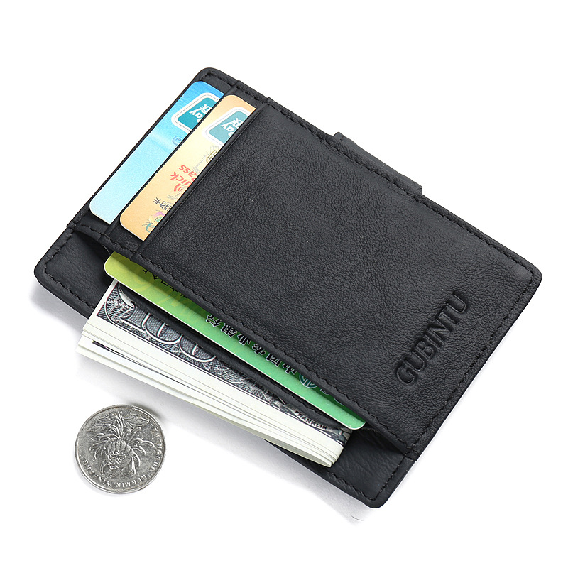high quality fashion short ultra thin anti theft rfid magnet money clip designer top grain cowhide genuine leather men wallets