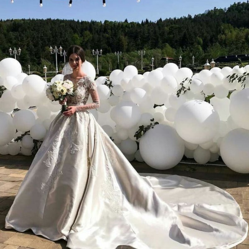 Elegant Satin Long Wedding Dresses Jewel Neck Long Sleeve Lace Appliques Sweep Train Bridal Dress Glamorous A-Line Arabia Wedding Dress, Pink
Elegant Satin Long Wedding Dresses Jewel Neck Long Sleeve Lace Appliques Sweep Train Bridal Dress Glamorous A-Line Arabia Wedding Dress, Pink