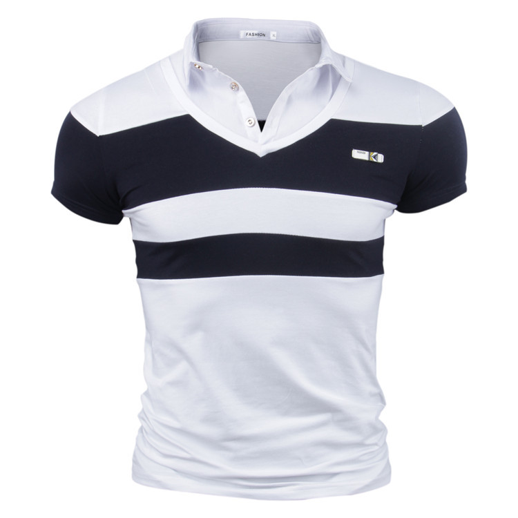 V-Neck Striped T-Shirt For Men Breathable Summer Tee | Relaxed Fit B1