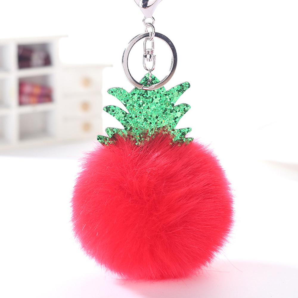 Cute Chaveiro Fruit Pineapple Keychains Pompom Fur Ball Glitter Leaf Sequins Keyring Women Bag Pendant Car Key Chains Holder Diy