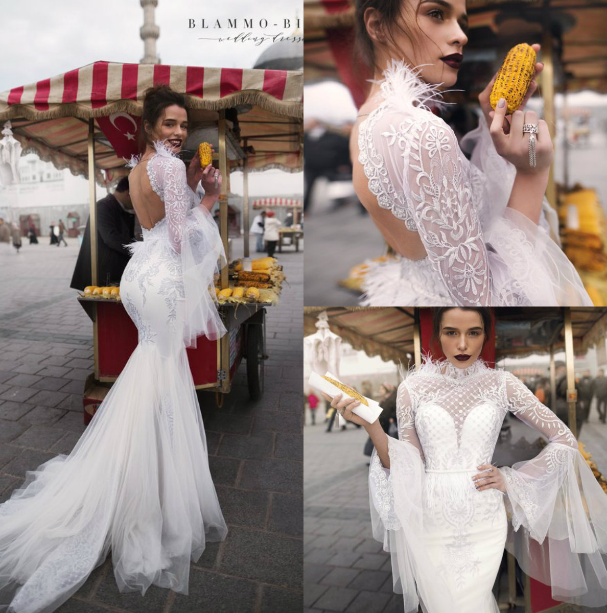 Elihav Sasson Mermaid Dresses Jewel Neck Backless Bridal Gowns Sweep Train Illusion Long Sleeve Wedding Dress Plus Size