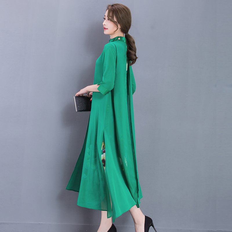 New fashion Tang suit modern traditional Chinese style gowns summer dress Qipao long green vintage cheongsam for women Ethnic clothing