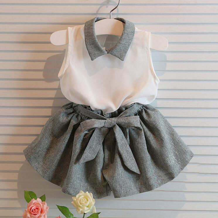 2017 New Summer Girls chiffon suits 2pcs sets kids bowknot sweet sleeveless vest t shirt + Short skirt suit children clothing BYBY, As photo
2017 New Summer Girls chiffon suits 2pcs sets kids bowknot sweet sleeveless vest t shirt + Short skirt suit children clothing BYBY, As photo