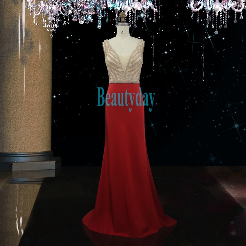 Red Prom Dresses 2019 New Middle East Formal Evening Dress Bridesmaid Party Pageant Gowns Plus Size Real Image Crystals Mermaid