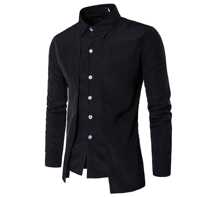 New 2018 Fashion Casual Wholesale Men Off Two Fake Piece Two-Door Collar Garment Leisure Dress Shirt Long Sleeve Shirts - view 4