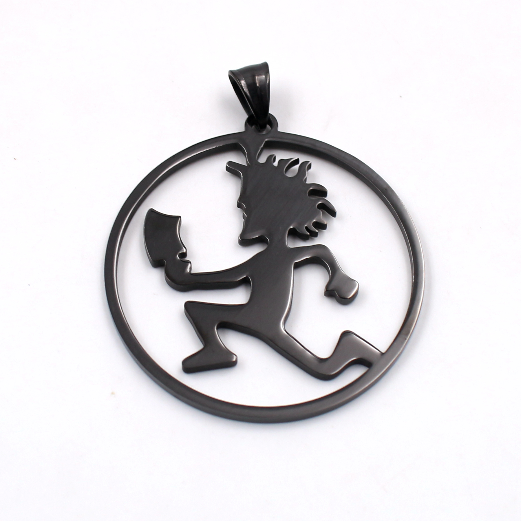 free shipping black/ silver High Polished Fashion Stainless Steel roker ICP Round Hatchet Man Pendant Men Women Necklace Chain
