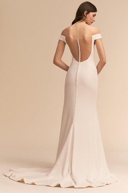Bhldn Mermaid Wedding Dresses Off The Shoulder Satin Sweep Train Backless Sweep Train Country Bridal Dress Cheap Plus Beach Wedding Gowns