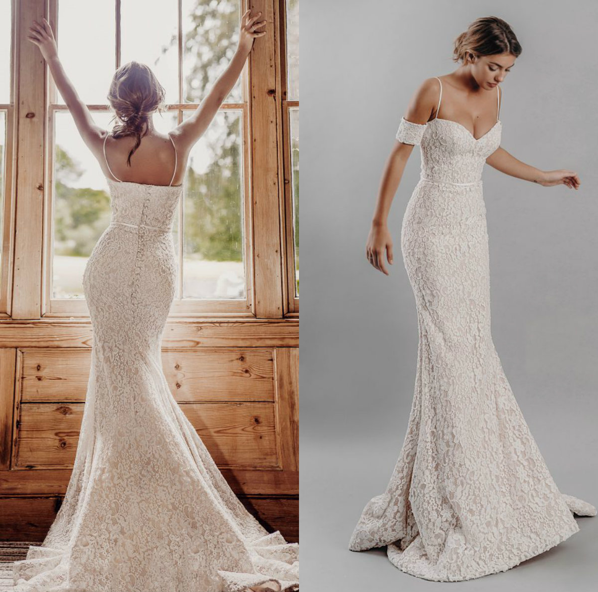 Gorgeous Mermaid Wedding Dresses Spaghetti Lace Sweep Train Detachable Short Sleeves Country Bridal Gowns Robe De Mariée Plus Size Dress