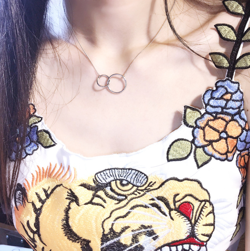 Sterg Double Circle Infinity Pendant Necklace for Women, Sier Eternity Bohemian Jewelry Clavicle Chain