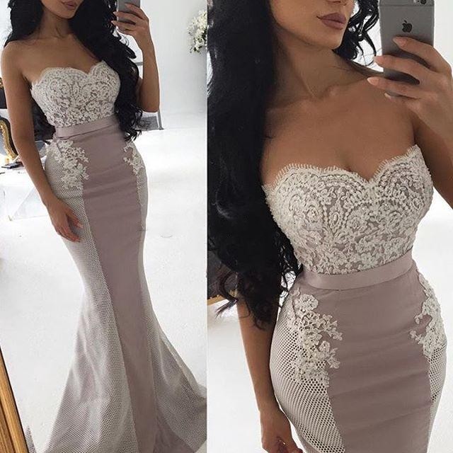 2018 Evening Dresses Sweetheart Strapless Beaded Long Mermaid White Lace Applique Backless Satin Sweep Train Formal Prom Party Pageant Gowns, Black
2018 Evening Dresses Sweetheart Strapless Beaded Long Mermaid White Lace Applique Backless Satin Sweep Train Formal Prom Party Pageant Gowns, Black