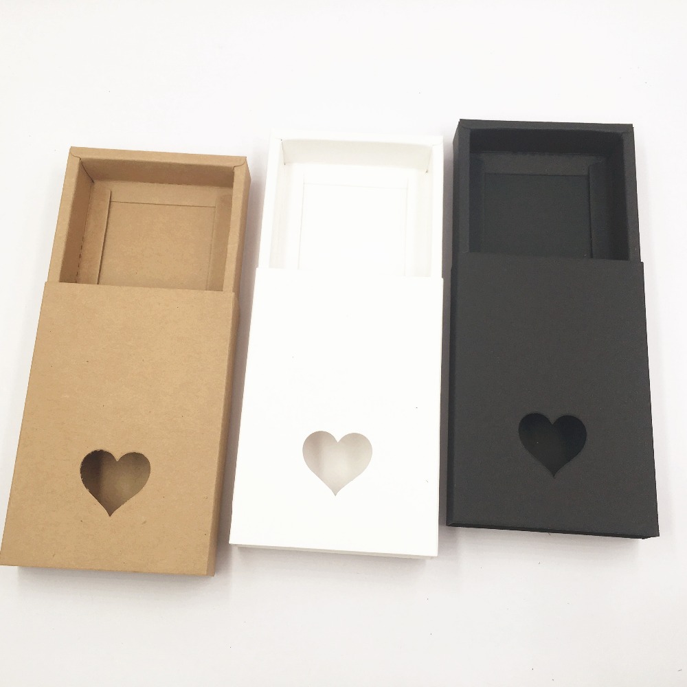 kraft paper cardboard gift boxes for wedding small black white brown paper drawer box hollow heart christmas gift packaging box 24pcs/lot
