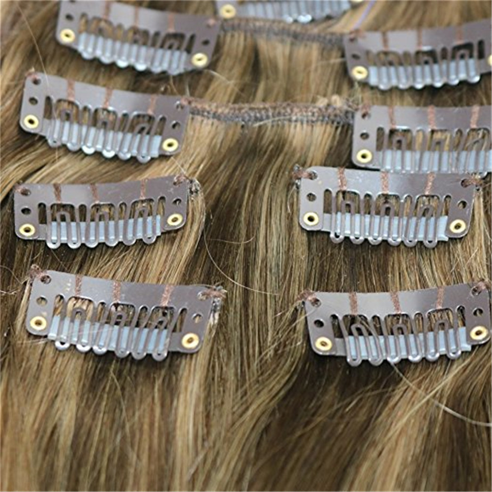 Balayage Clip in Hair Extensions #4 Dark Brown mixed #27 Honey Blonde and Color #10 Golden Brown Ombre Brazilian Human Hair Extensions Clips
