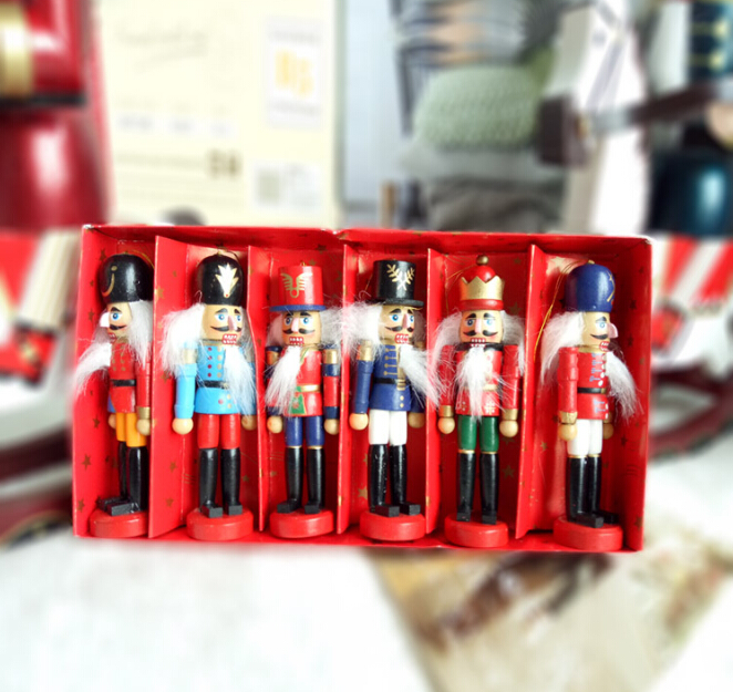 12cm Nutcracker Wood Made Christmas Ornaments Pure Manual Coloured Drawing Walnuts Soldiers 12 pcs/lot Creative Gift