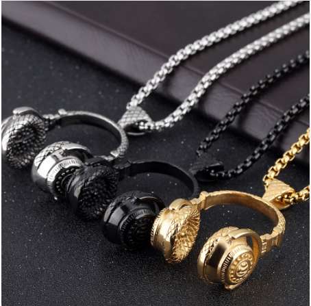 Hip Hop Jewelry Men Necklace Stainless Steel Music Headphone Pendant Necklaces 2018 Fashion Cool Gifts Mens Jewellery Collier