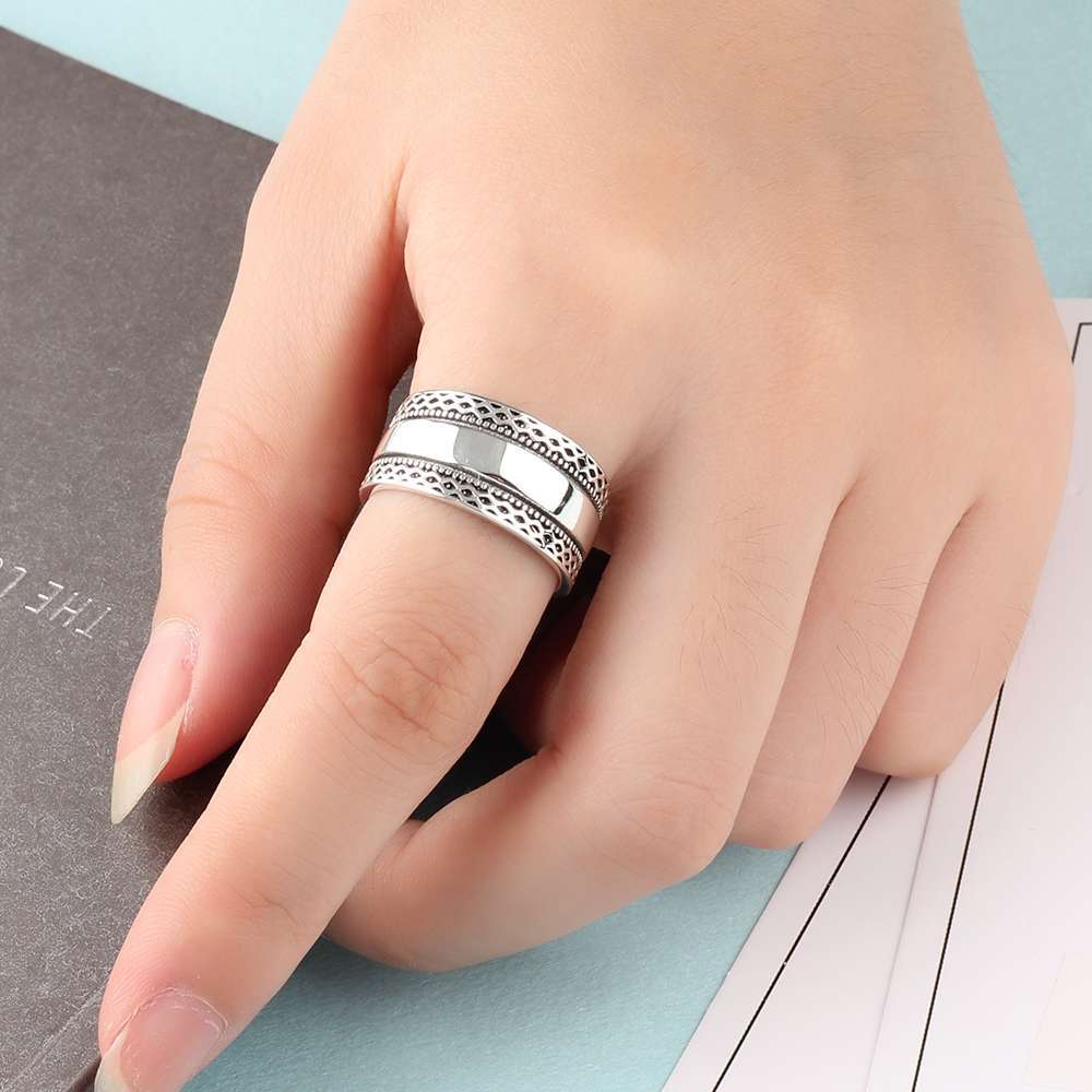 Solid 925 Sterling Silver Rings Double Laces Retro Wave Vintage Rings For Women Wedding Silver Jewelry (RI102785) D18111405