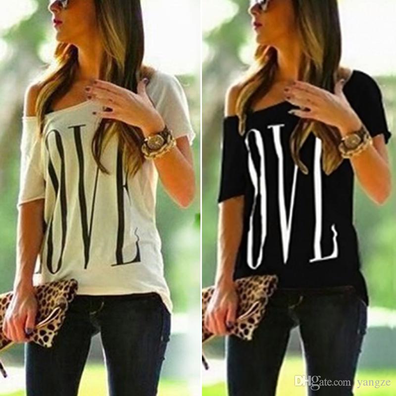 Hot Selling Womens Love Letter Print T Shirt Sexy Off Shoulder Tops Short Sleeve Causal Blouse ZL3160, White
Hot Selling Womens Love Letter Print T Shirt Sexy Off Shoulder Tops Short Sleeve Causal Blouse ZL3160, White