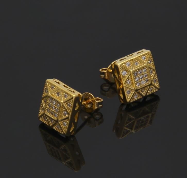 Mens 18k White Gold Plated Crystal Earring Square Fashion Men Jewelry Hip Hop Square Copper Stud Earrings