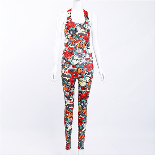 Sexy Yoga Sport Jumpsuits Backless Female Gym Clothes Flower Print Running Fitness Workout Set One Pcs Sport Yoga Set For Women Y1890306