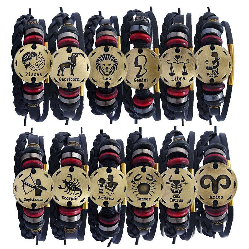 12 Constellations Bracelet New Fashion Jewelry Leather Bracelet Men Casual Personality Zodiac Signs Punk Bracelets Free shipping
12 Constellations Bracelet New Fashion Jewelry Leather Bracelet Men Casual Personality Zodiac Signs Punk Bracelets Free shipping