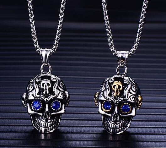 new Vintage stainless steel skeleton head pendant titanium steel man ghost head necklace popular and fashionable