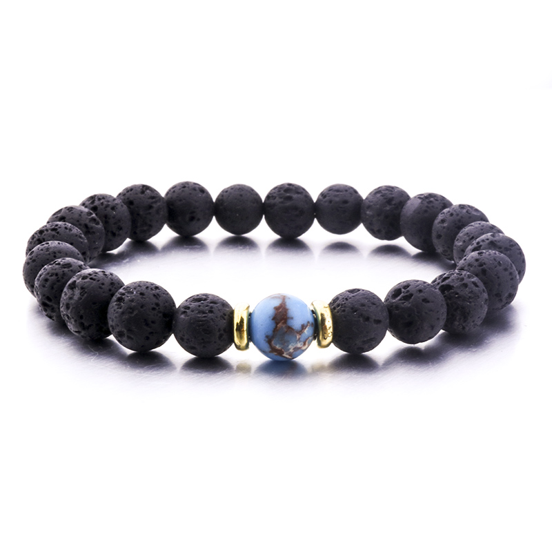 Silver Gold Color Natural Black Lava Stone Turquoise Tiger's Eye Bracelet Vaolcano Stone Aromatherapy Essential Oil Diffuser Bracelet