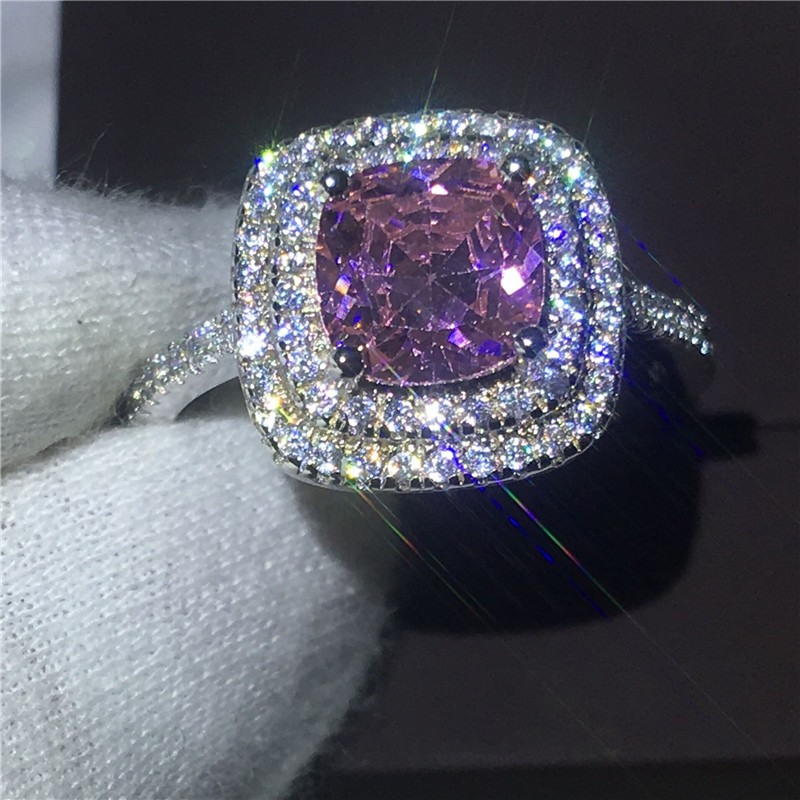 Dazzling Women Engagement wedding band ring for women cushion cut 8mm Pink 5A zircon crystal 925 Sterling silver Bijoux
Dazzling Women Engagement wedding band ring for women cushion cut 8mm Pink 5A zircon crystal 925 Sterling silver Bijoux