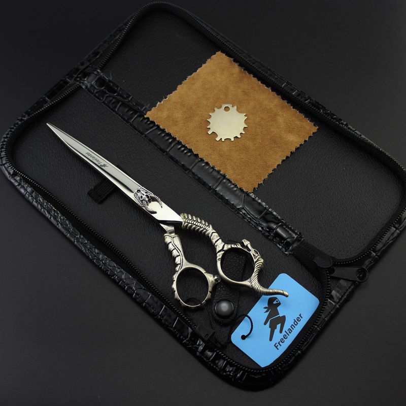 with leather case Freelander 7.0 inch 440C 62HRC TB-71 cutting scissors with Sheep head on scissors handle