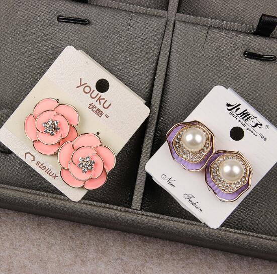 Fashion jewelry mix 20 style 20Pairs/lot delicate Crystal Pearl Flower Earrings Opal gemstone screw Earrings for girl Madam